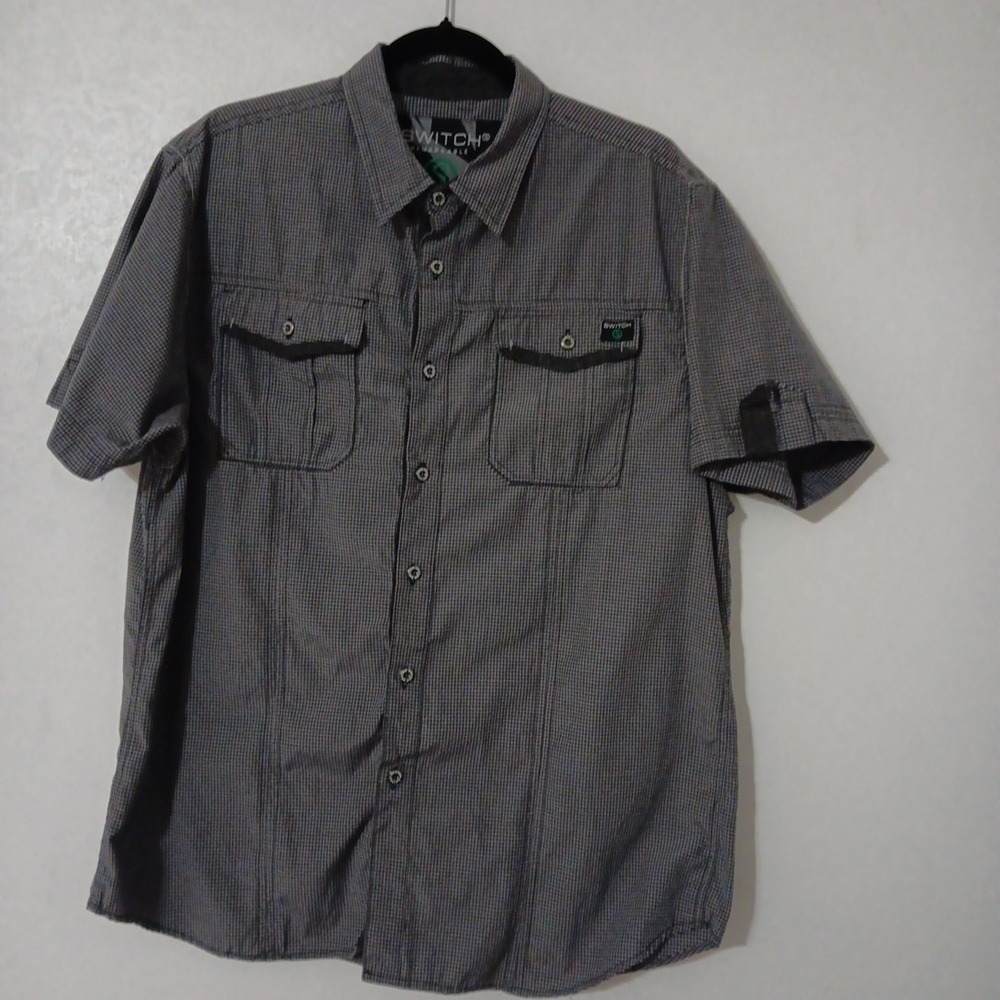 Switch Remarkable Men's Short Sleeve Button-up  Sz. 2XL Gray/Black‎ Checked